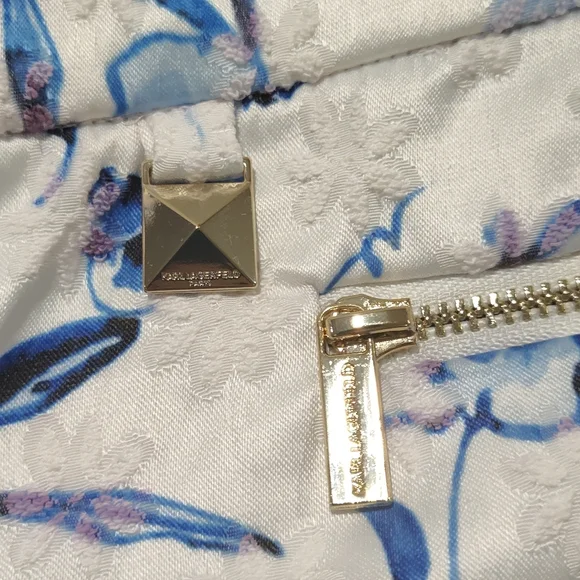 Karl Lagerfeld Women's White Blue Floral Jacquard Print Pants Slacks Size 10 - Picture 5 of 12